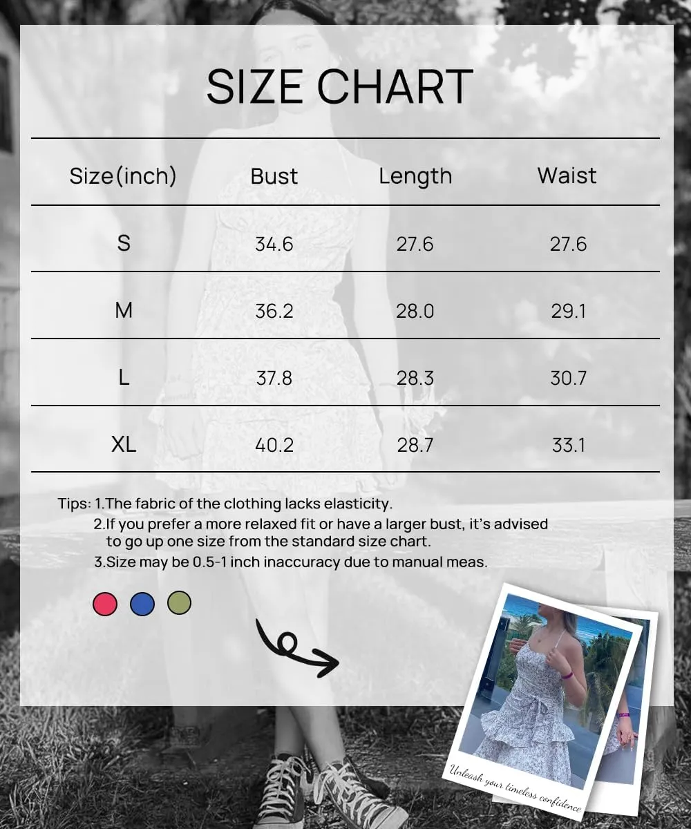 Narecte Summer Dresses for Women,Tie Halter Mini Dress,Floral Print Short Dress,Ruffle Trim Casual Dresses