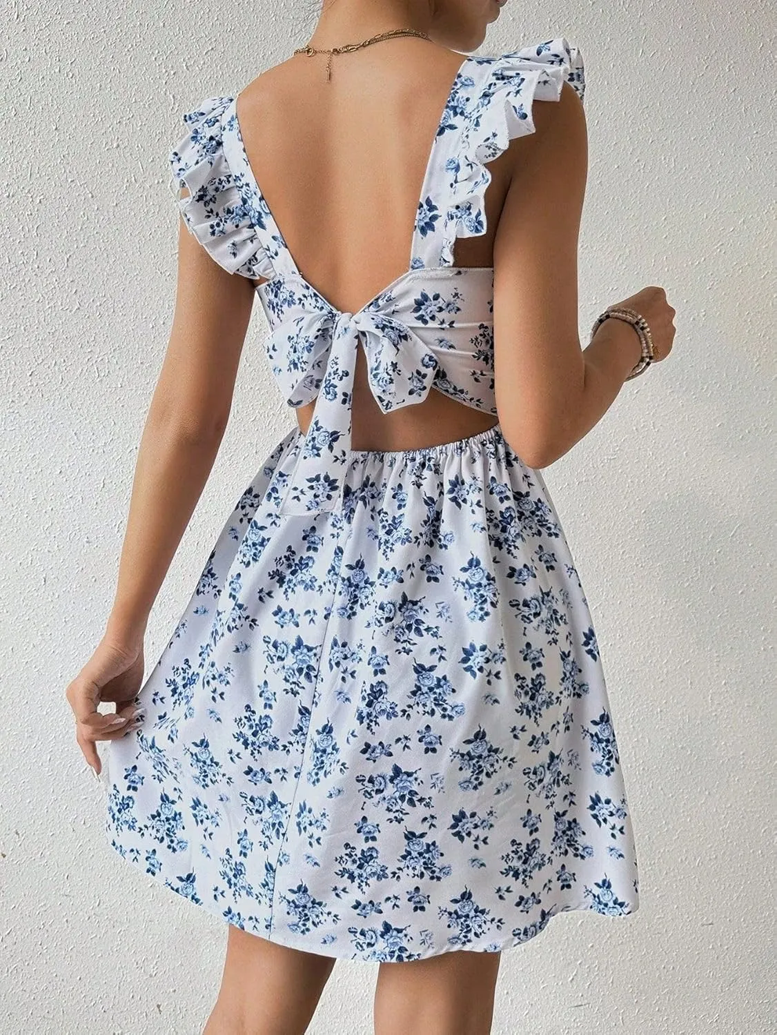 Narecte Women's Floral Mini Dress Cap Sleeve Boho Dresses for Women 2025 Casual Summer Dresses Short Sun Dresses