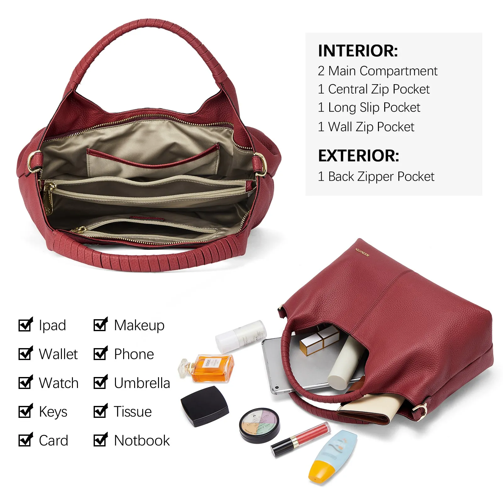 Nevin Genuine Leather Satchel Hobo Top Handle Tote Handbags
