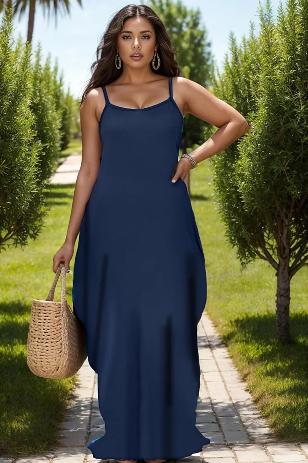 Nhicdns Women's Summer Plus Size Hawaiian Dresses Tie Dye Spaghetti Strap Maxi Dress Beach Boho Casual Sundress