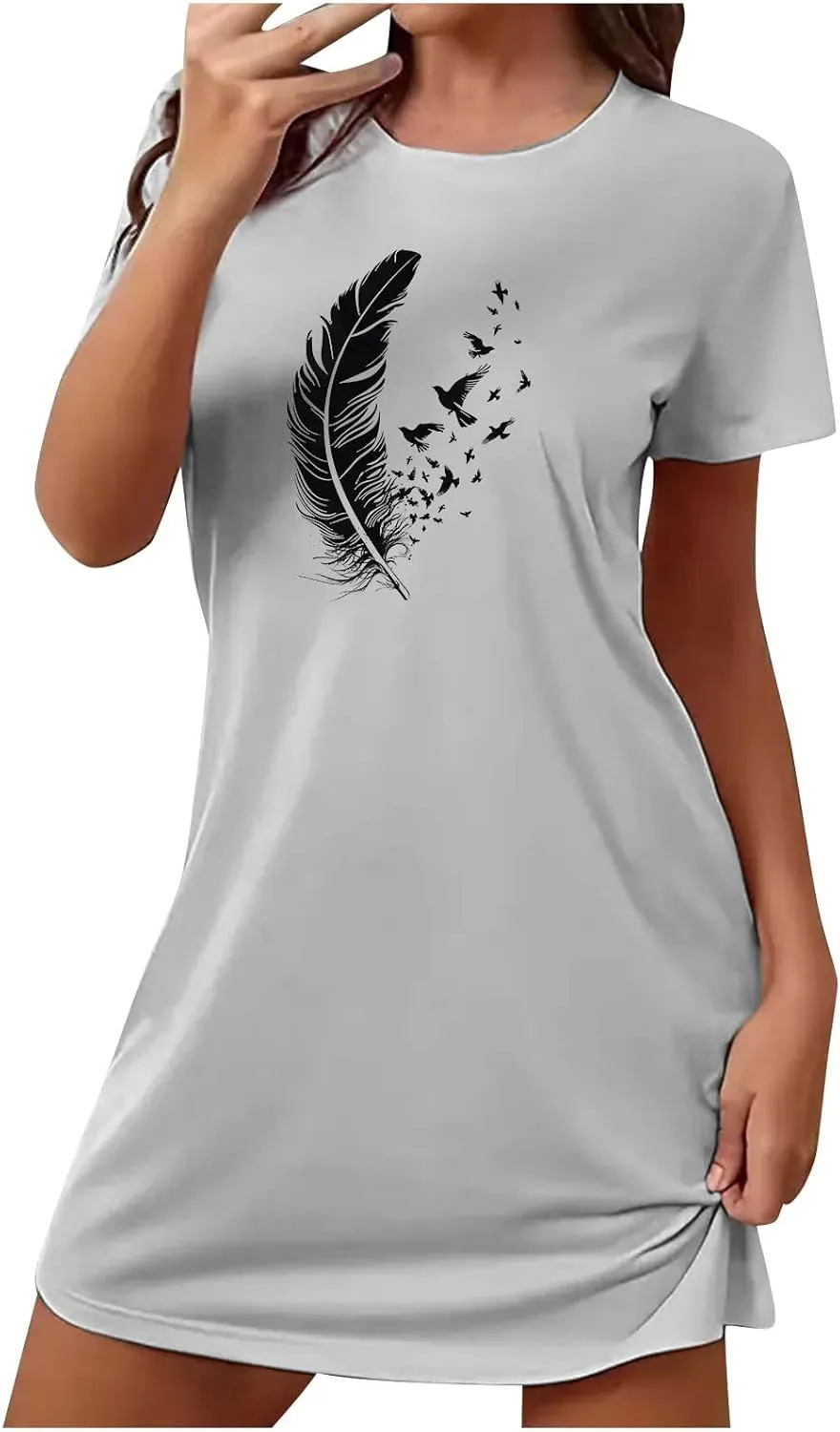 Nightgowns for Womens Short Sleeve Graphic Sleep Tees Pullover Night Shirts Sleep Shirt Soft Feather T Shirt Dresses
