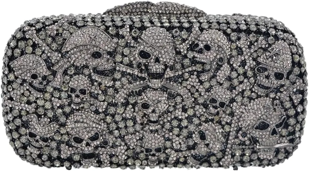 Novetly Skull Rhinestone Purse for Women Glitter Halloween Evening Bag Wedding Party Diamond Clutch Cocktail Handbag