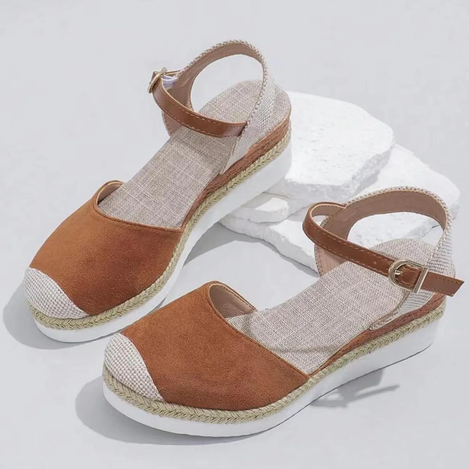 Orthopedic Platform Wedge Sandals for Women Arch Support Closed Toe Dressy Summer Buckle Ankle Strap Espadrilles Shoes Comfortable Walking Wedges Heels Open Casual Beach 2025 Vacation