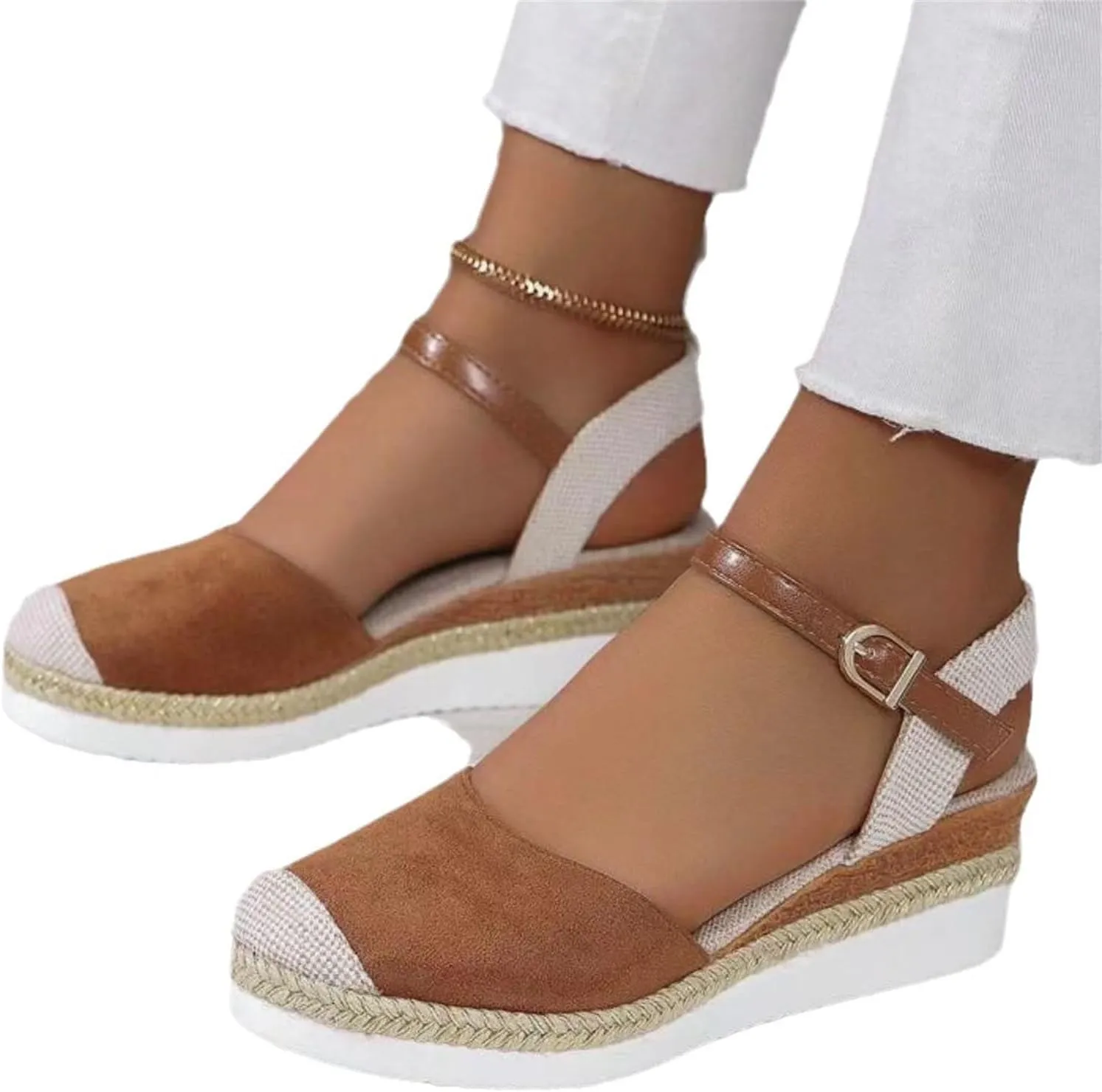 Orthopedic Platform Wedge Sandals for Women Arch Support Closed Toe Dressy Summer Buckle Ankle Strap Espadrilles Shoes Comfortable Walking Wedges Heels Open Casual Beach 2025 Vacation