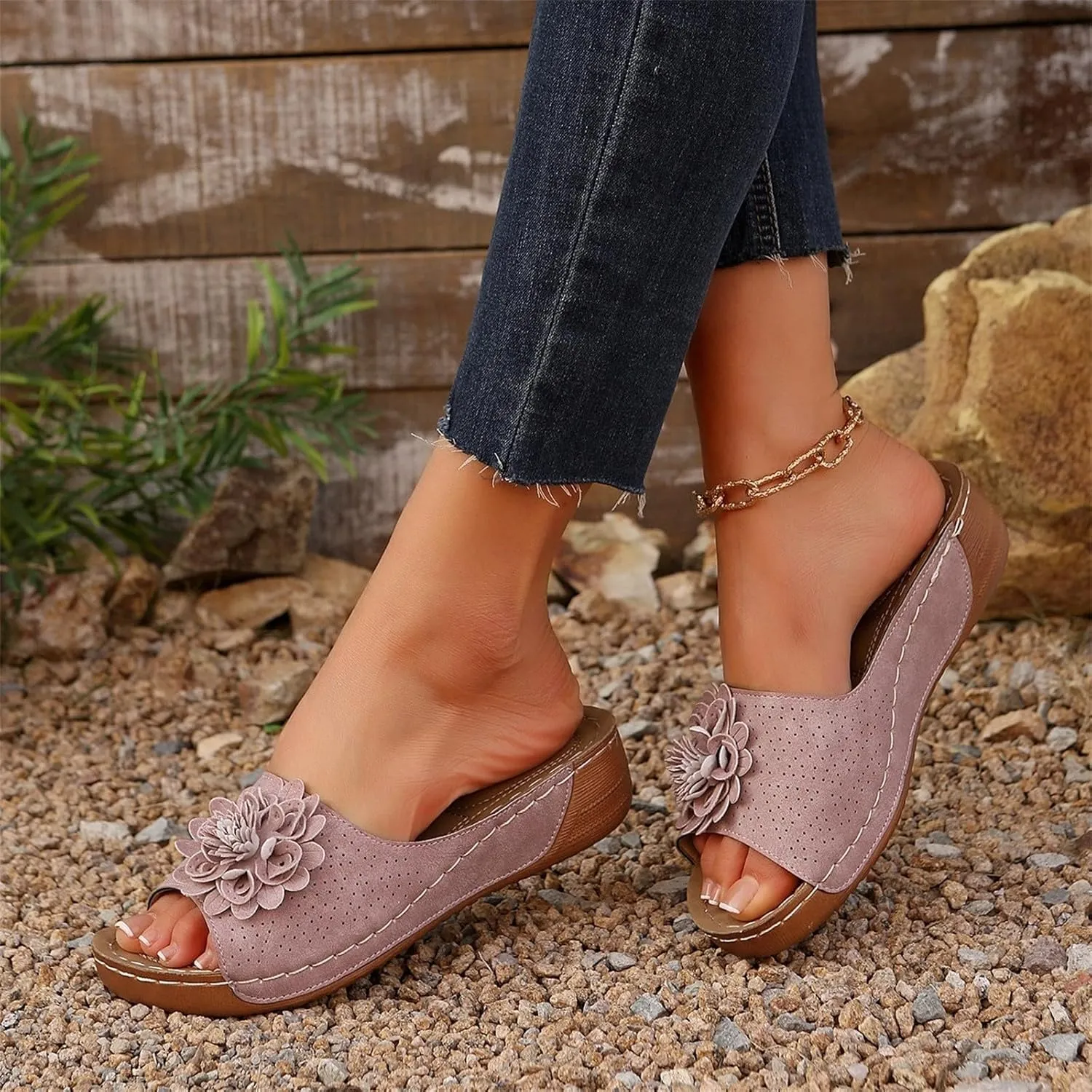 Orthopedic Sandals for Women 2025 Summer Arch Support Open Toe Leather Slippers Trendy Wedge Platform Sandal