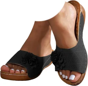 Orthopedic Sandals for Women Arch Support, Women Dressy Summer Comfortable Wedges Open Toe Slip On Sandals Wide Width Slide Sandals Bohemian Slippers