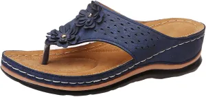 Orthopedic Sandals for Women Summer Dressy with Arch Support,Comfortable Walking Slippers Vintage Slip On Shoes Orthotic Thong Flip Flops Cushion Footbed Platform Sandals