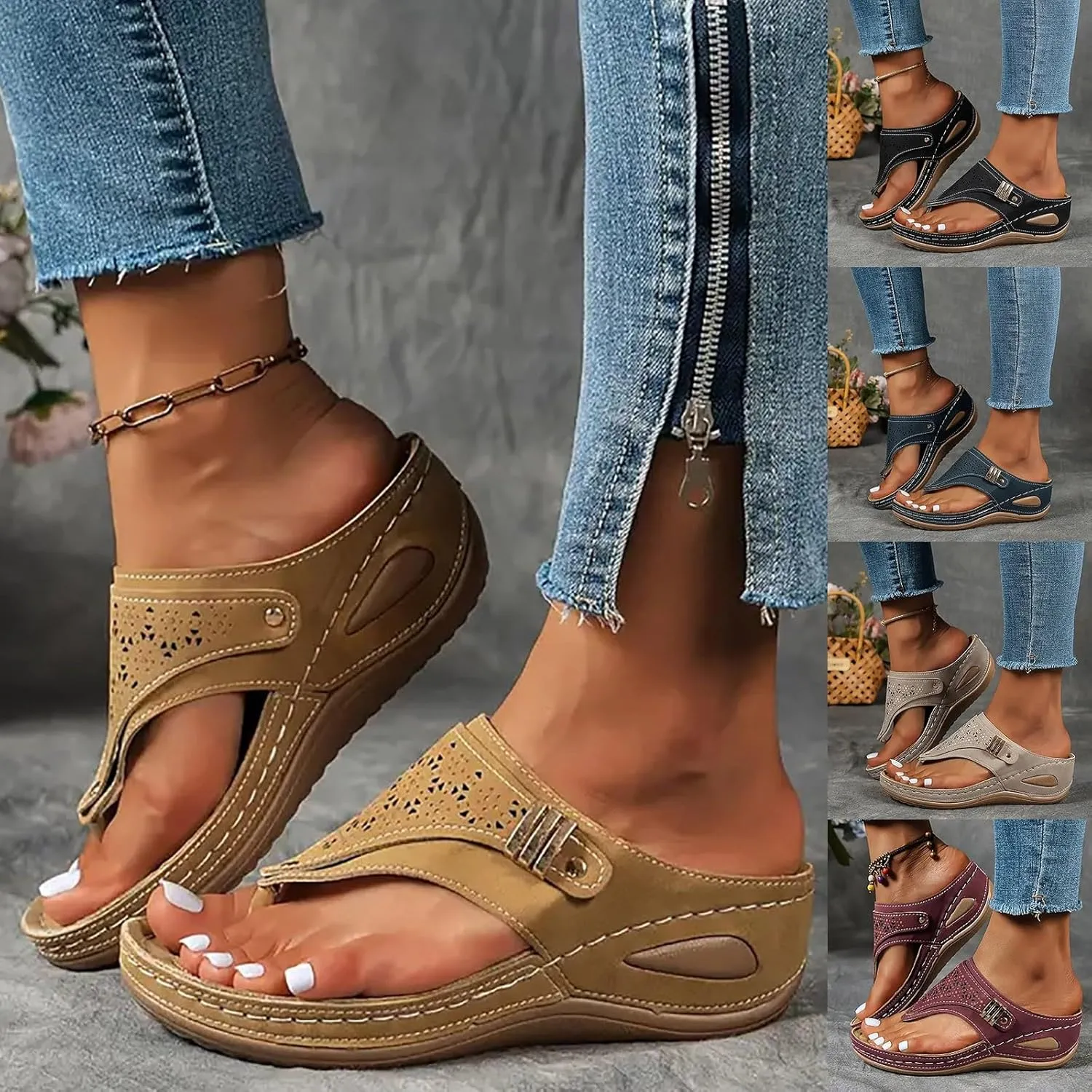 Orthopedic Sandals for Women, Women Dressy Comfortable Walking Sandals Arch Support Casual Hollow Out Sandal Slip On Summer Shoes Breathable Mesh Sports Sandal 2025 Flip Flops