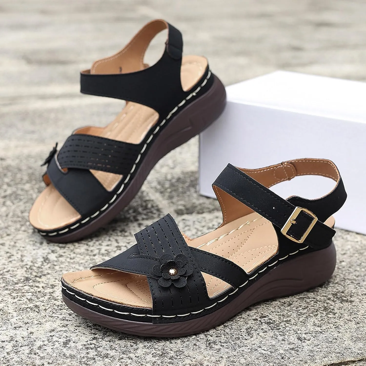 Orthopedic Wedge Sandals for Women Strappy Arch Support Flat Wedges Comfortable Dressy Arch Support Sandals Summer Walking Shoes