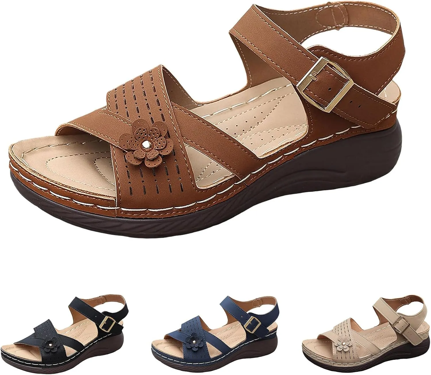 Orthopedic Wedge Sandals for Women Strappy Arch Support Flat Wedges Comfortable Dressy Arch Support Sandals Summer Walking Shoes