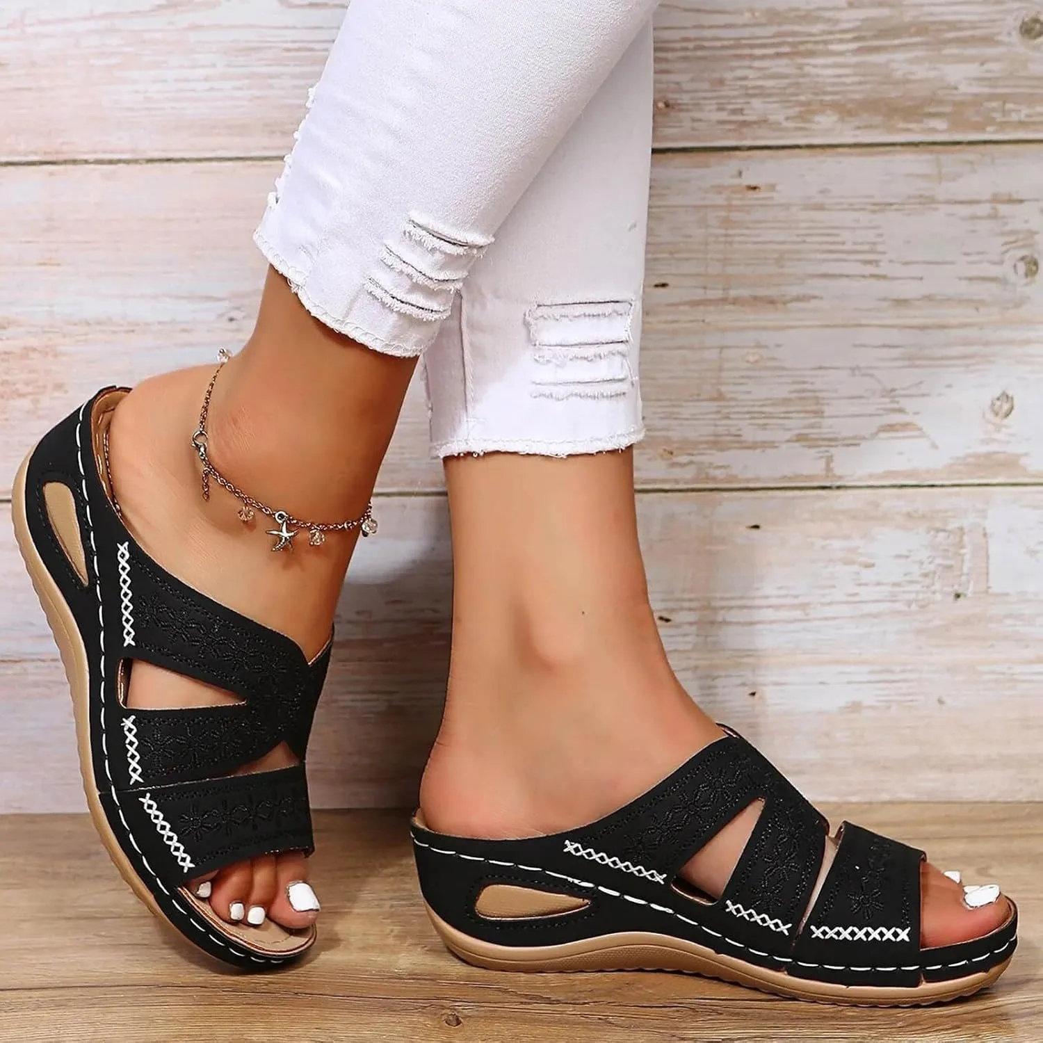 Orthopedic Wedge Sandals for Women Summer Dressy 2025 Womens Arch Support Slippers for Office Espadrilles Orthotic Flat Open Toe Platform Sandal Casual Flip Flops Shoes