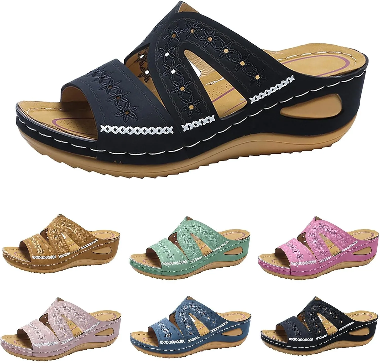 Orthopedic Wedge Sandals for Women Summer Dressy 2025 Womens Arch Support Slippers for Office Espadrilles Orthotic Flat Open Toe Platform Sandal Casual Flip Flops Shoes