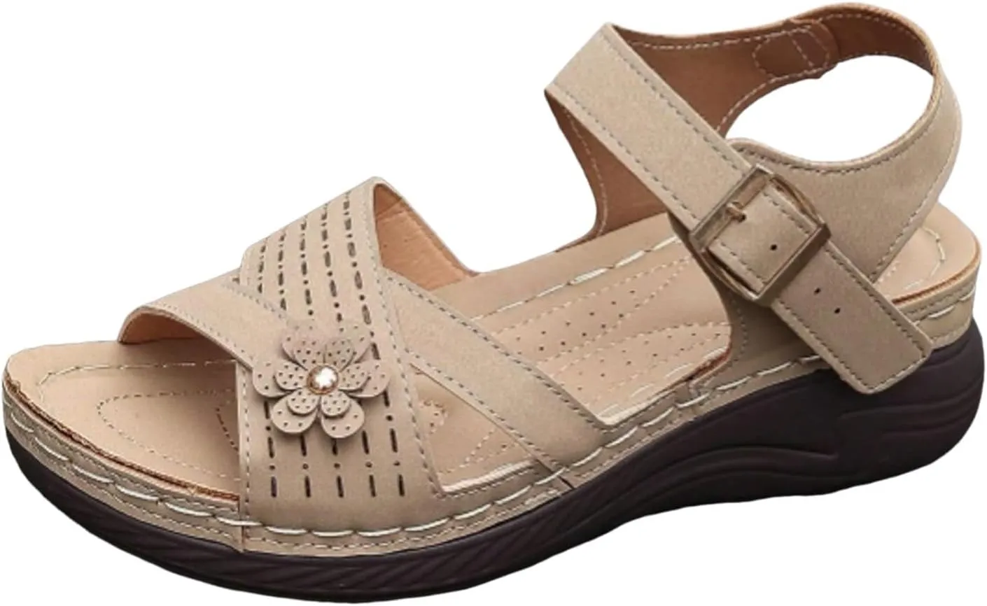 Orthopedic Wedge Sandals for Women Summer Dressy 2025,Strappy Arch Support Flat Wedges Walking Open Toe Ankle Strap Comfortable Platform Slip-On Shoe