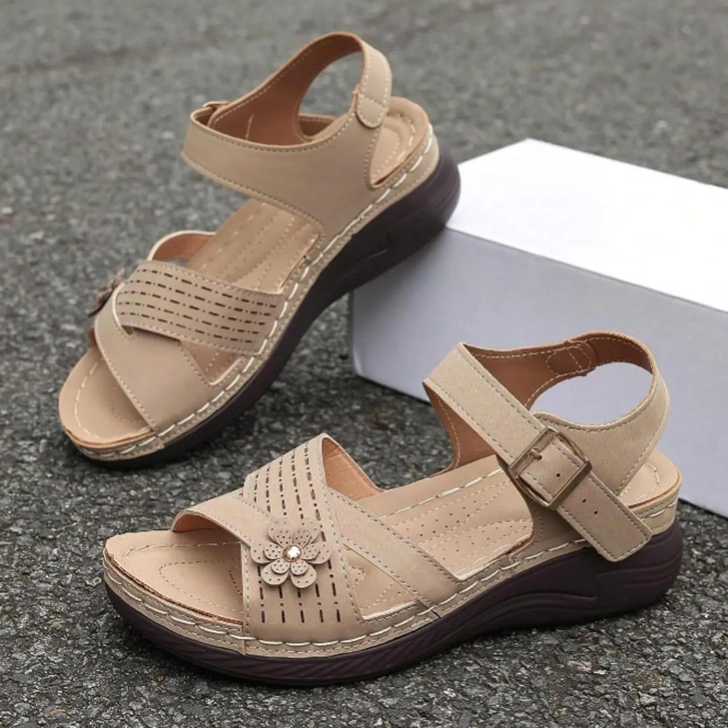 Orthopedic Wedge Sandals for Women Summer Dressy 2025,Strappy Arch Support Flat Wedges Walking Open Toe Ankle Strap Comfortable Platform Slip-On Shoe