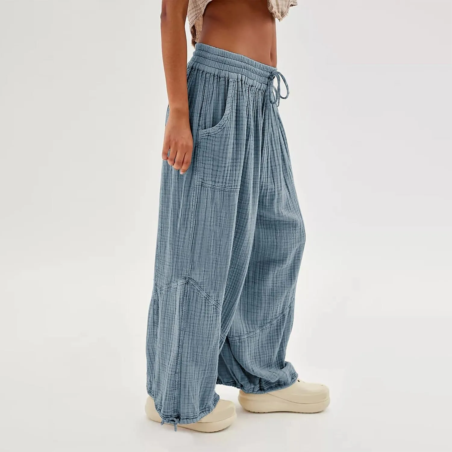 Oversized Wide Leg Lounge Pants Women Baggy Low Rise Cotton Pants Vintage Streetwear Summer Casual Loose Flowy Pants