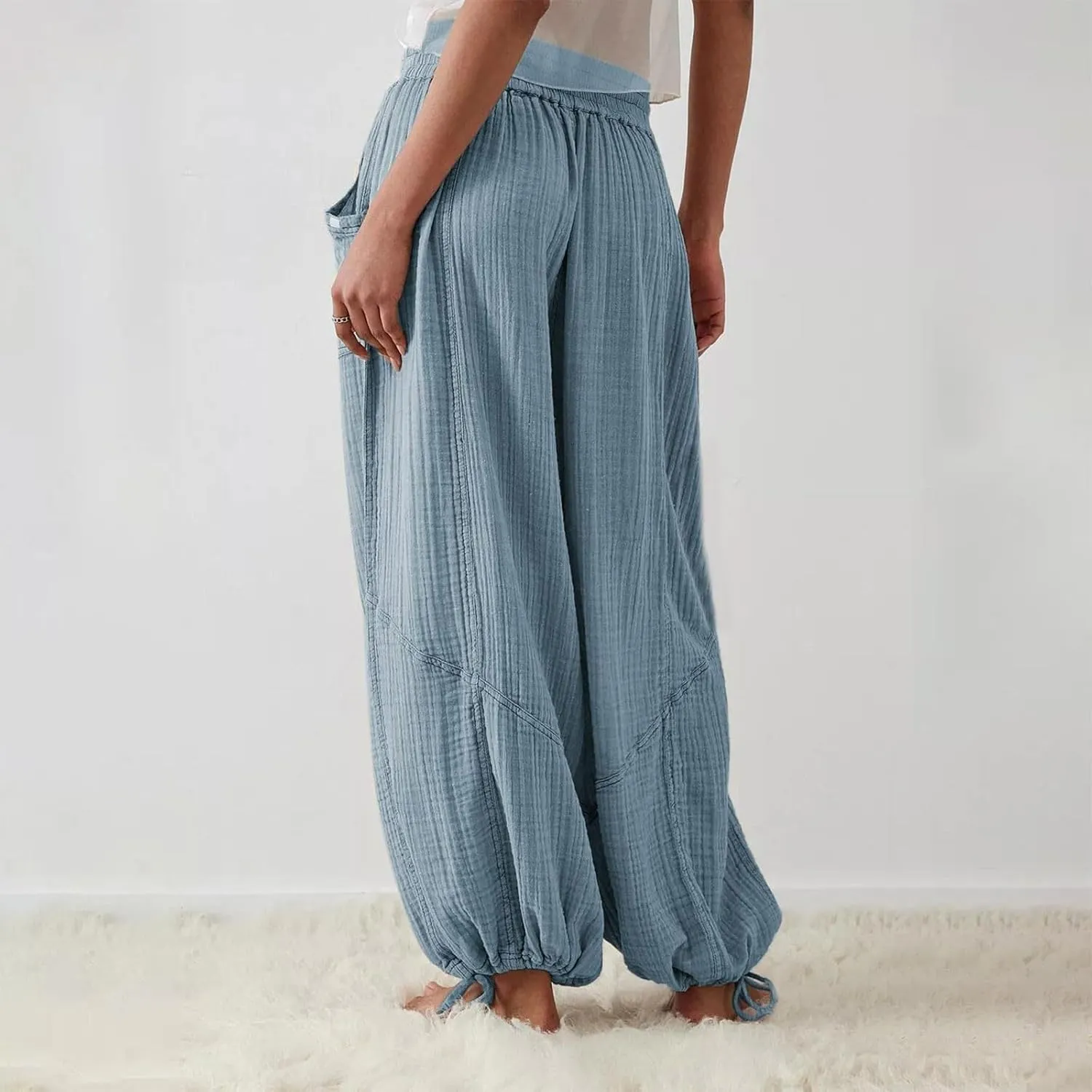 Oversized Wide Leg Lounge Pants Women Baggy Low Rise Cotton Pants Vintage Streetwear Summer Casual Loose Flowy Pants
