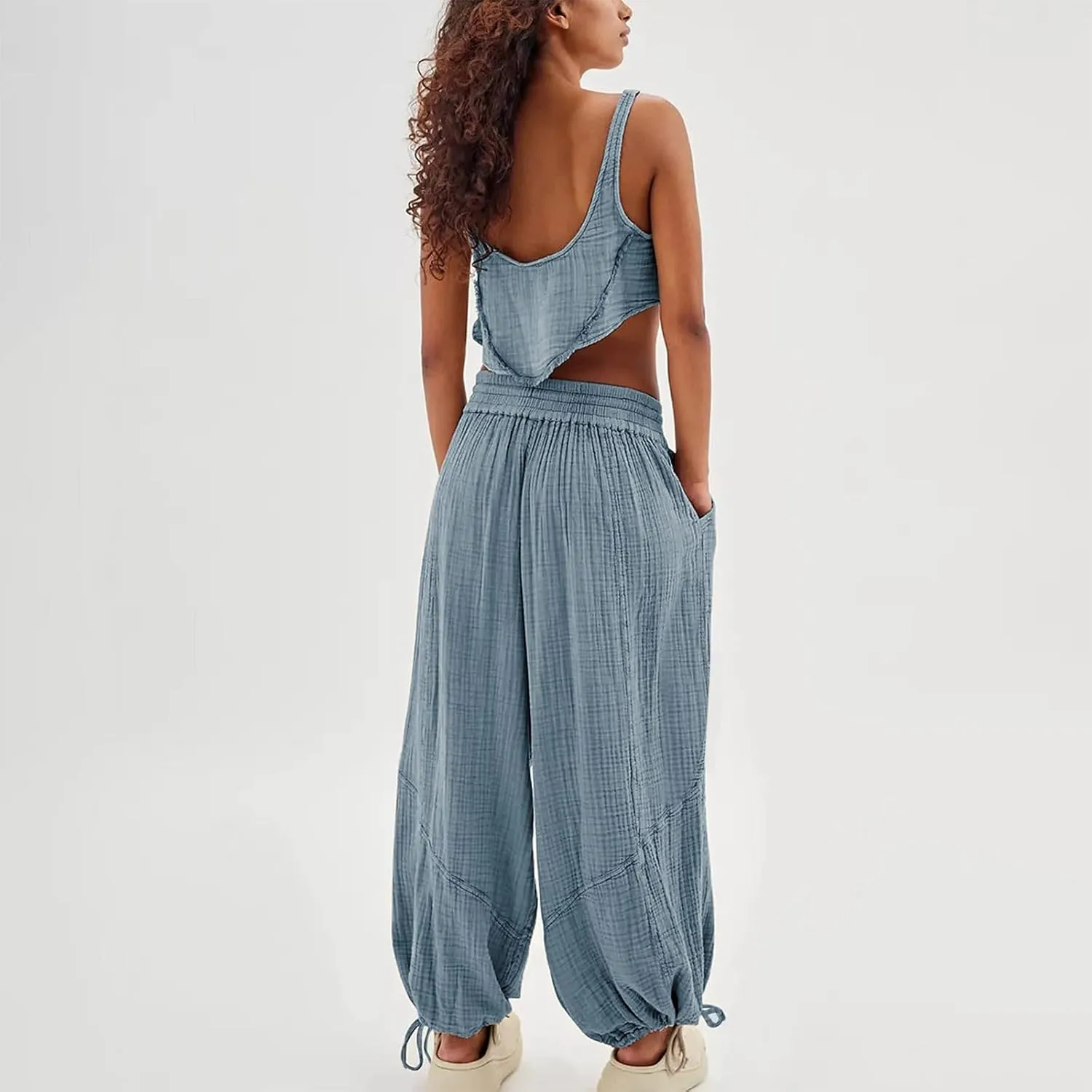 Oversized Wide Leg Lounge Pants Women Baggy Low Rise Cotton Pants Vintage Streetwear Summer Casual Loose Flowy Pants