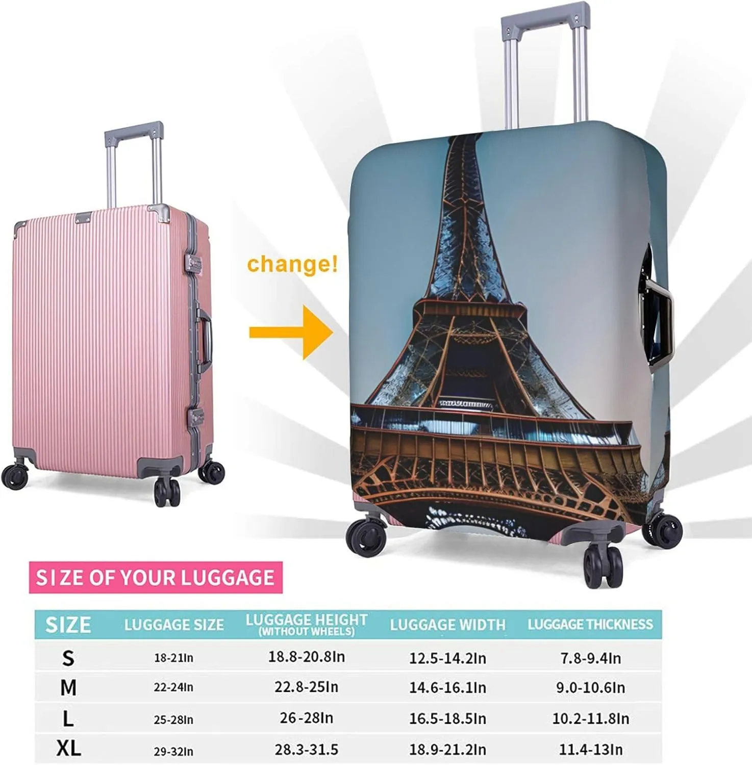 Paris Eiffel Tower Print Practical Elastic Washable Travel Luggage Cover with Concealed Zipper for Suitcases