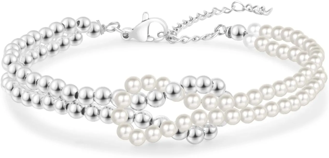 Pearl and Gold Beaded Love Knot Bracelet for Women, Dainty Silver Infinity Bracelet Jewelry Gifts