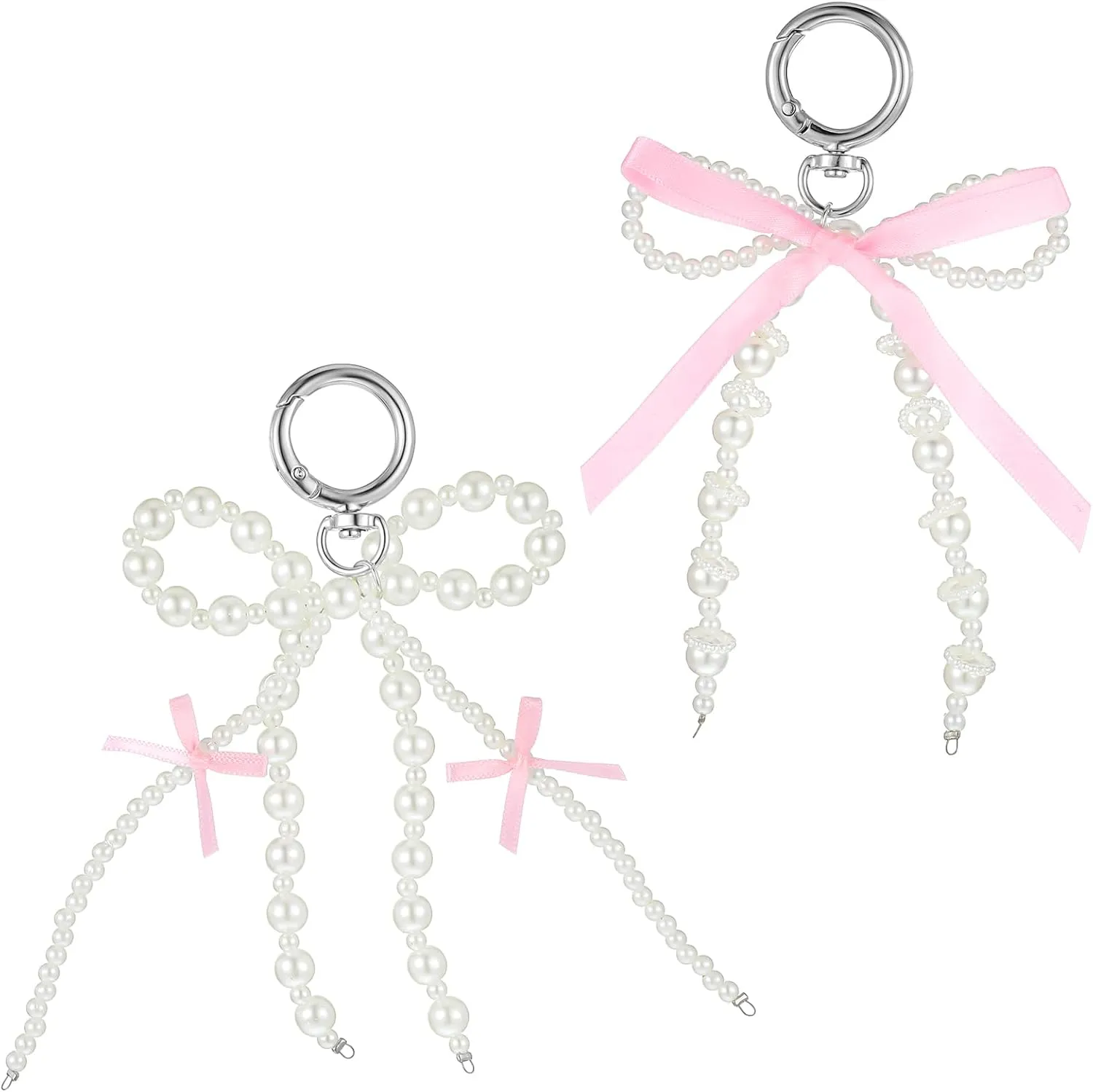 Pearl Bow Tassel Keychain, Cute Bowknot Beaded Keyring Charms Aesthetic Keychain Pink Bowknot Ribbon Key Chain for Women