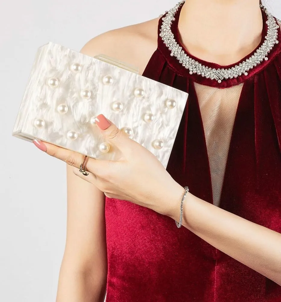 Pearl Clutch Purses Women Acrylic Evening Handbags Chain Shoulder Crossbody Bag Trendy Decoration Wedding Party Prom