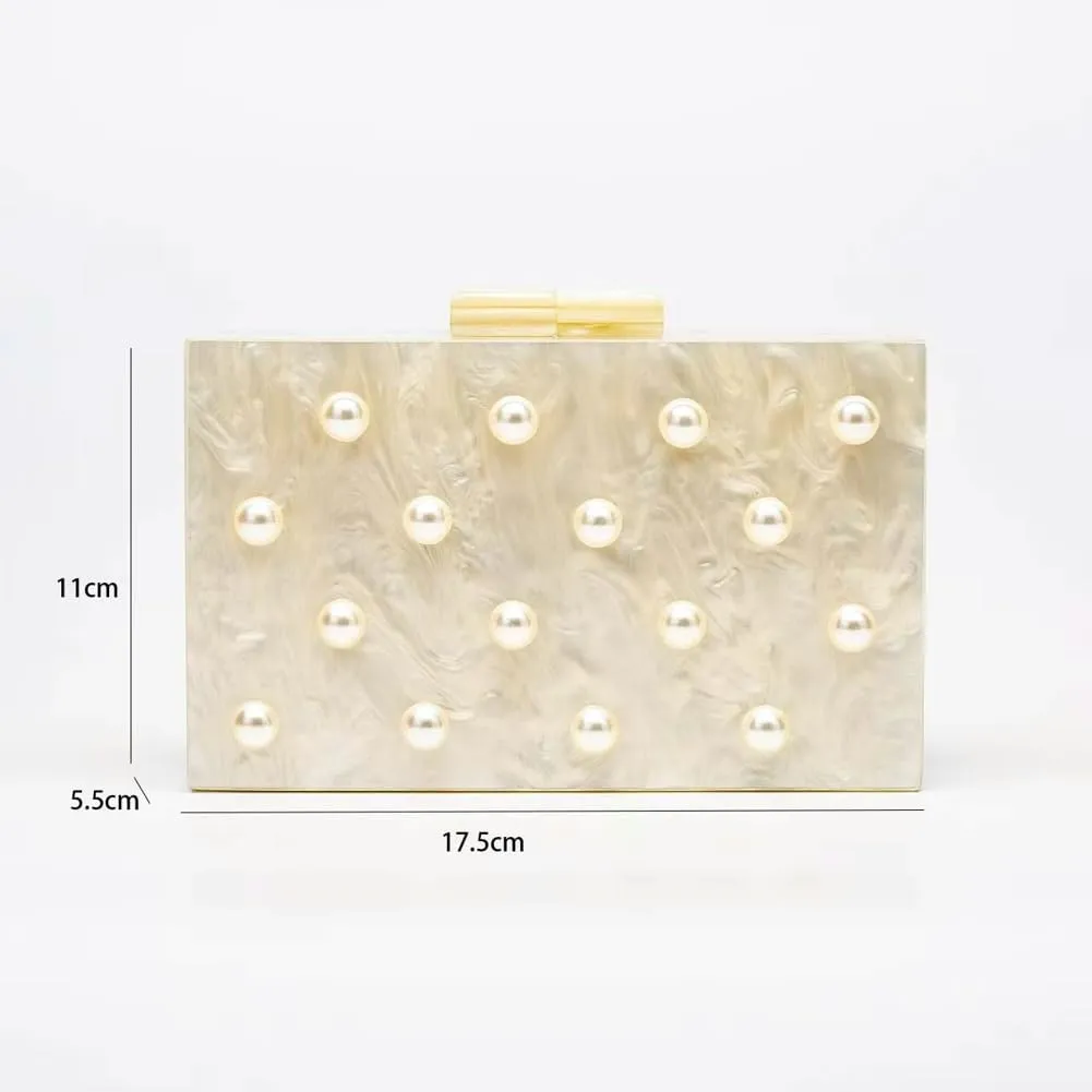 Pearl Clutch Purses Women Acrylic Evening Handbags Chain Shoulder Crossbody Bag Trendy Decoration Wedding Party Prom