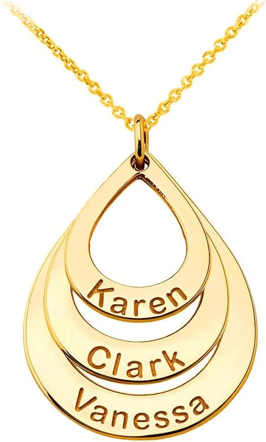 Personalized 10k Yellow Gold Multi Teardrop Charm Necklace - Customized with any Words or Names of your choice
