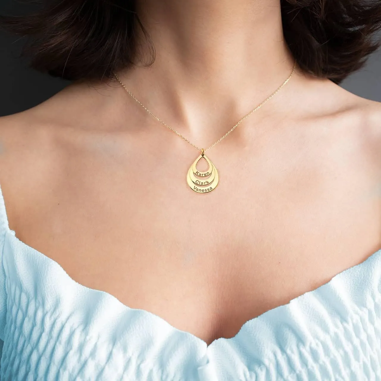 Personalized 10k Yellow Gold Multi Teardrop Charm Necklace - Customized with any Words or Names of your choice