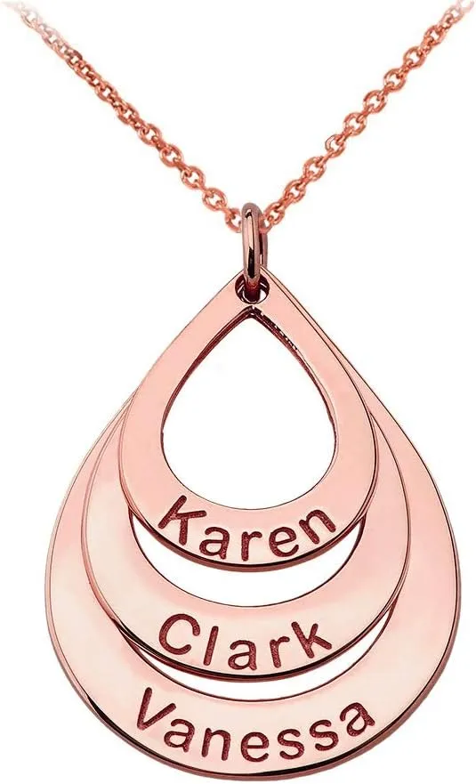 Personalized 14k Rose Gold Multi Teardrop Charm Necklace - Customized with any Words or Names of your choice