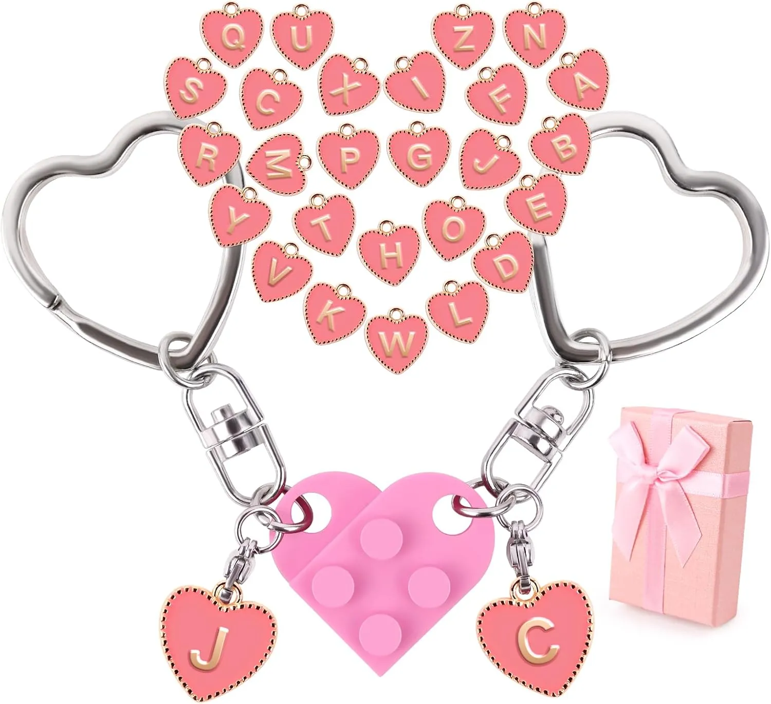 Personalized Brick Matching Heart Keychains, Initial Cute Keychains for Couple Boyfriend Girlfriend