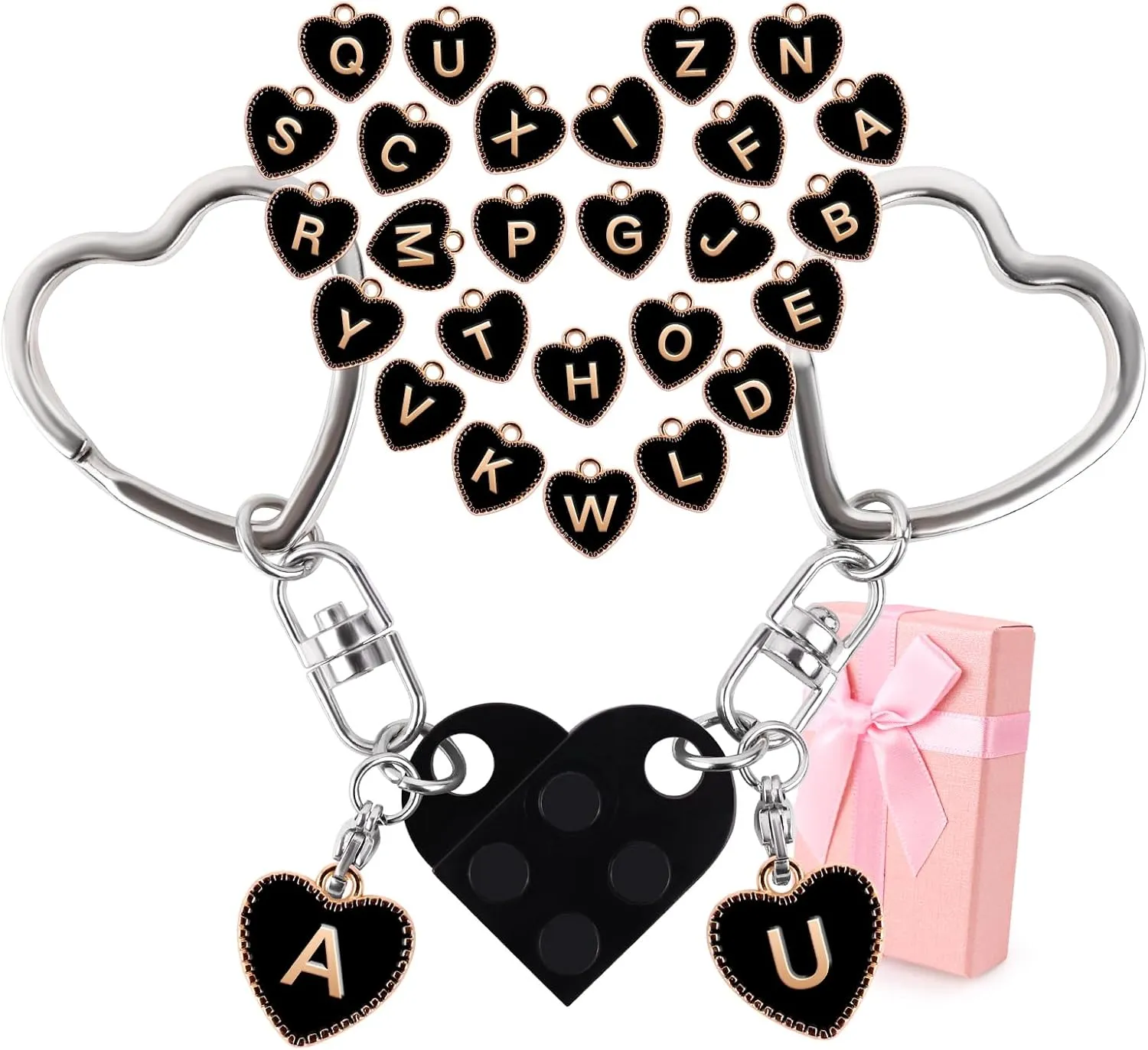 Personalized Brick Matching Heart Keychains, Initial Cute Keychains for Couple Boyfriend Girlfriend