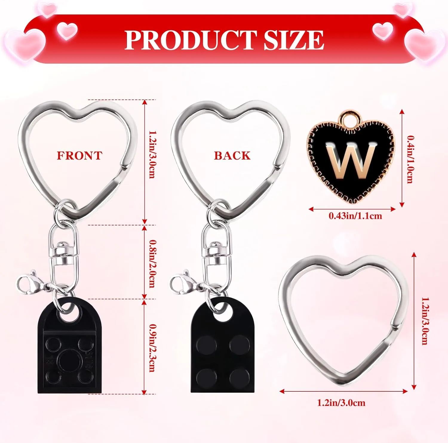 Personalized Brick Matching Heart Keychains, Initial Cute Keychains for Couple Boyfriend Girlfriend