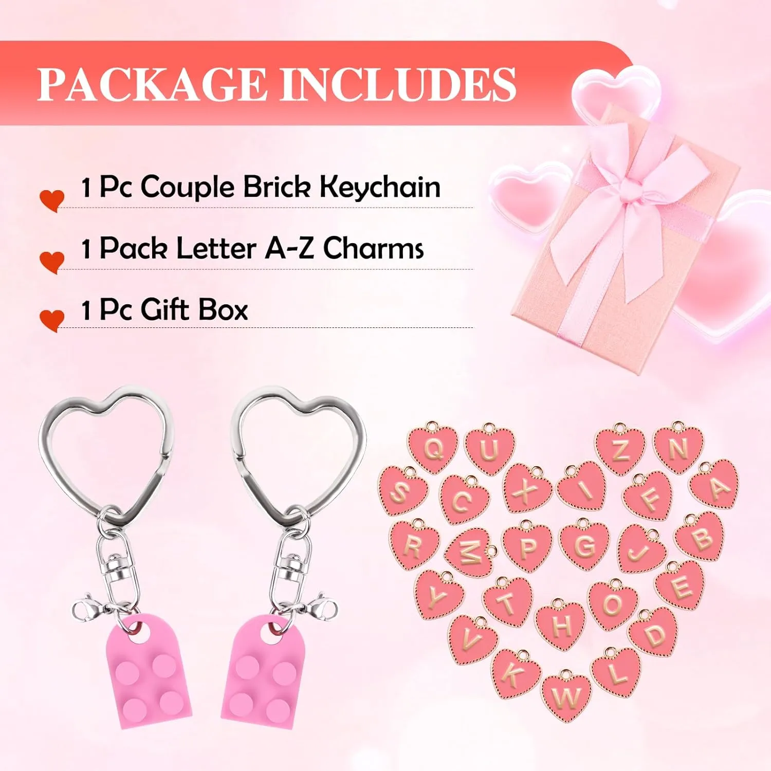 Personalized Brick Matching Heart Keychains, Initial Cute Keychains for Couple Boyfriend Girlfriend