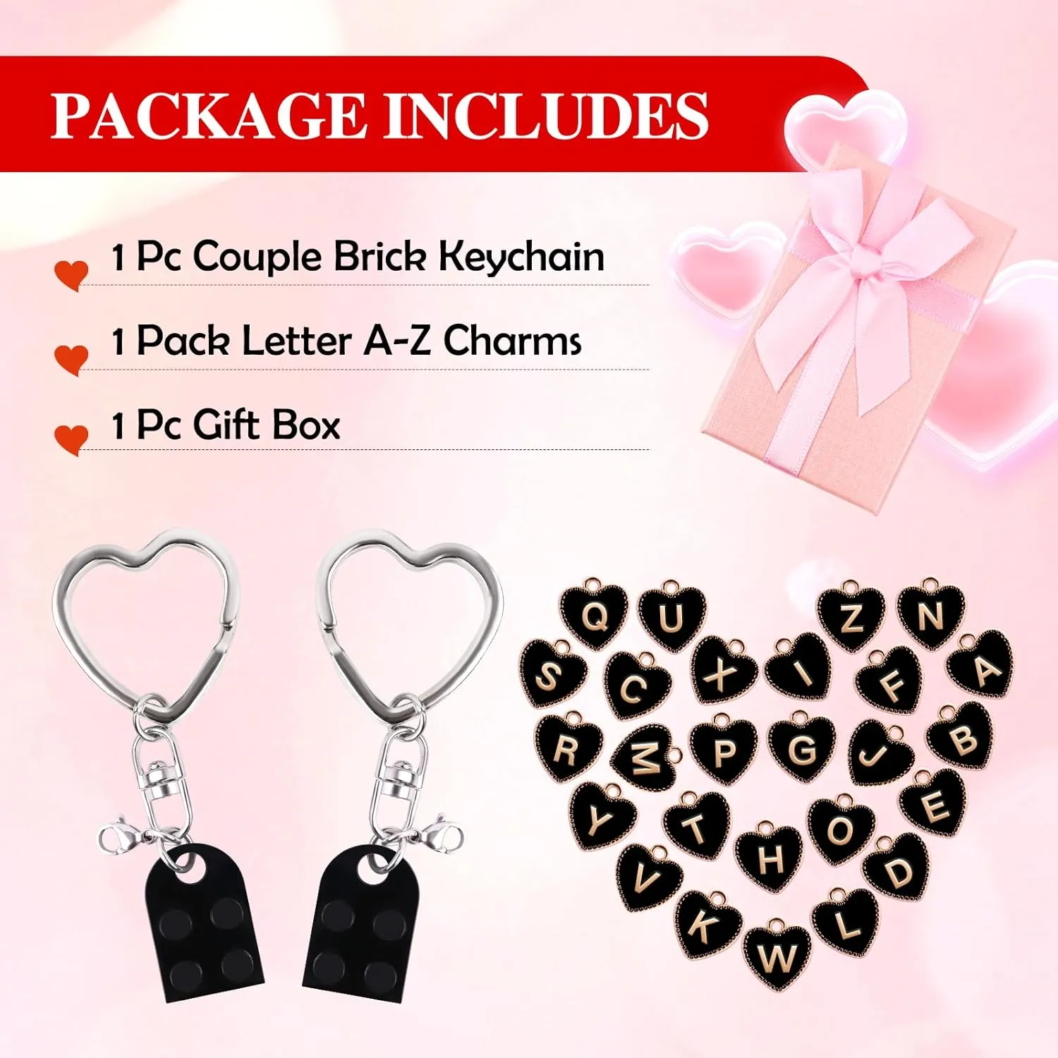 Personalized Brick Matching Heart Keychains, Initial Cute Keychains for Couple Boyfriend Girlfriend