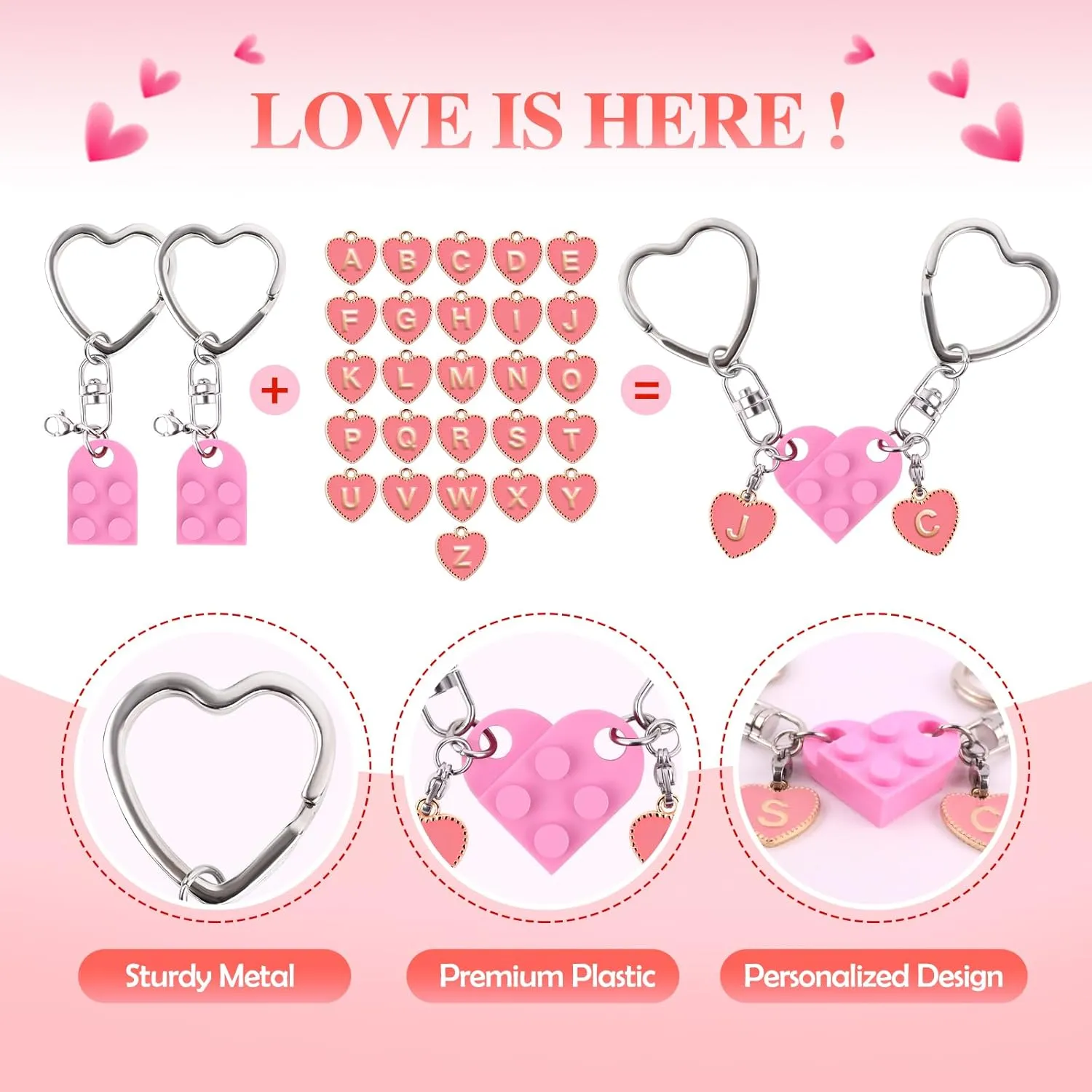 Personalized Brick Matching Heart Keychains, Initial Cute Keychains for Couple Boyfriend Girlfriend