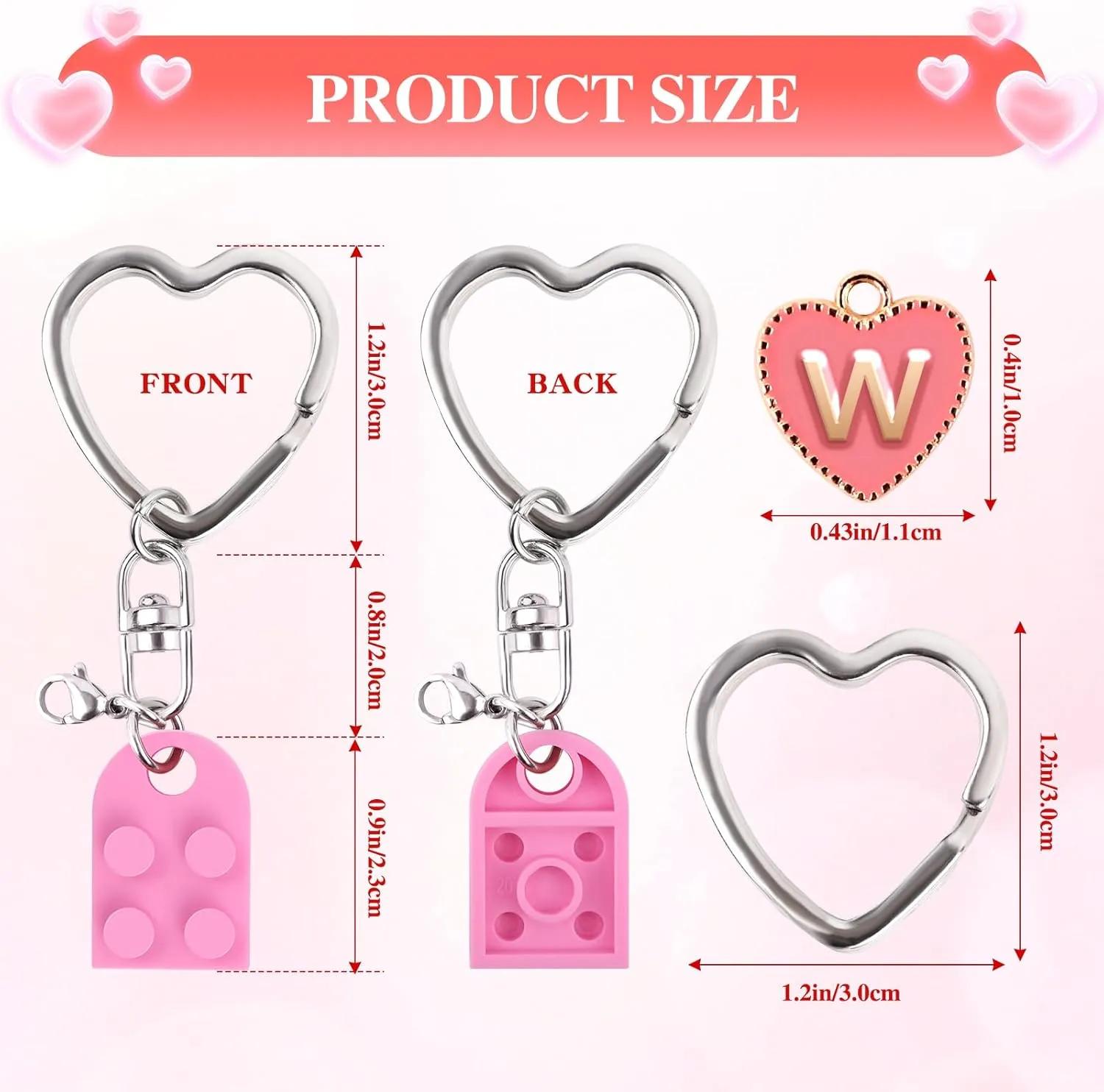 Personalized Brick Matching Heart Keychains, Initial Cute Keychains for Couple Boyfriend Girlfriend
