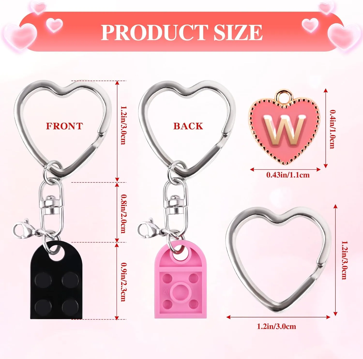 Personalized Brick Matching Heart Keychains, Initial Cute Keychains for Couple Boyfriend Girlfriend