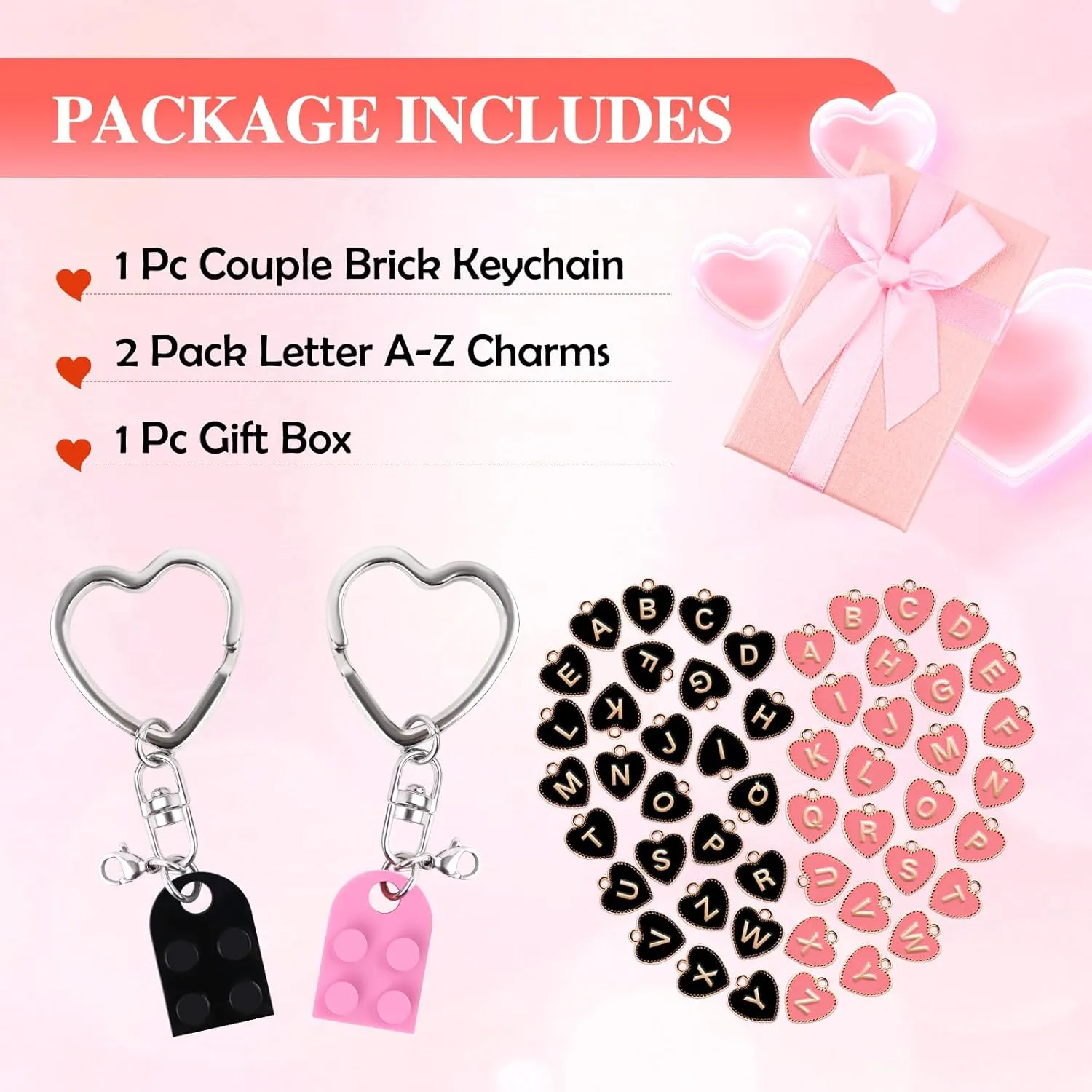 Personalized Brick Matching Heart Keychains, Initial Cute Keychains for Couple Boyfriend Girlfriend