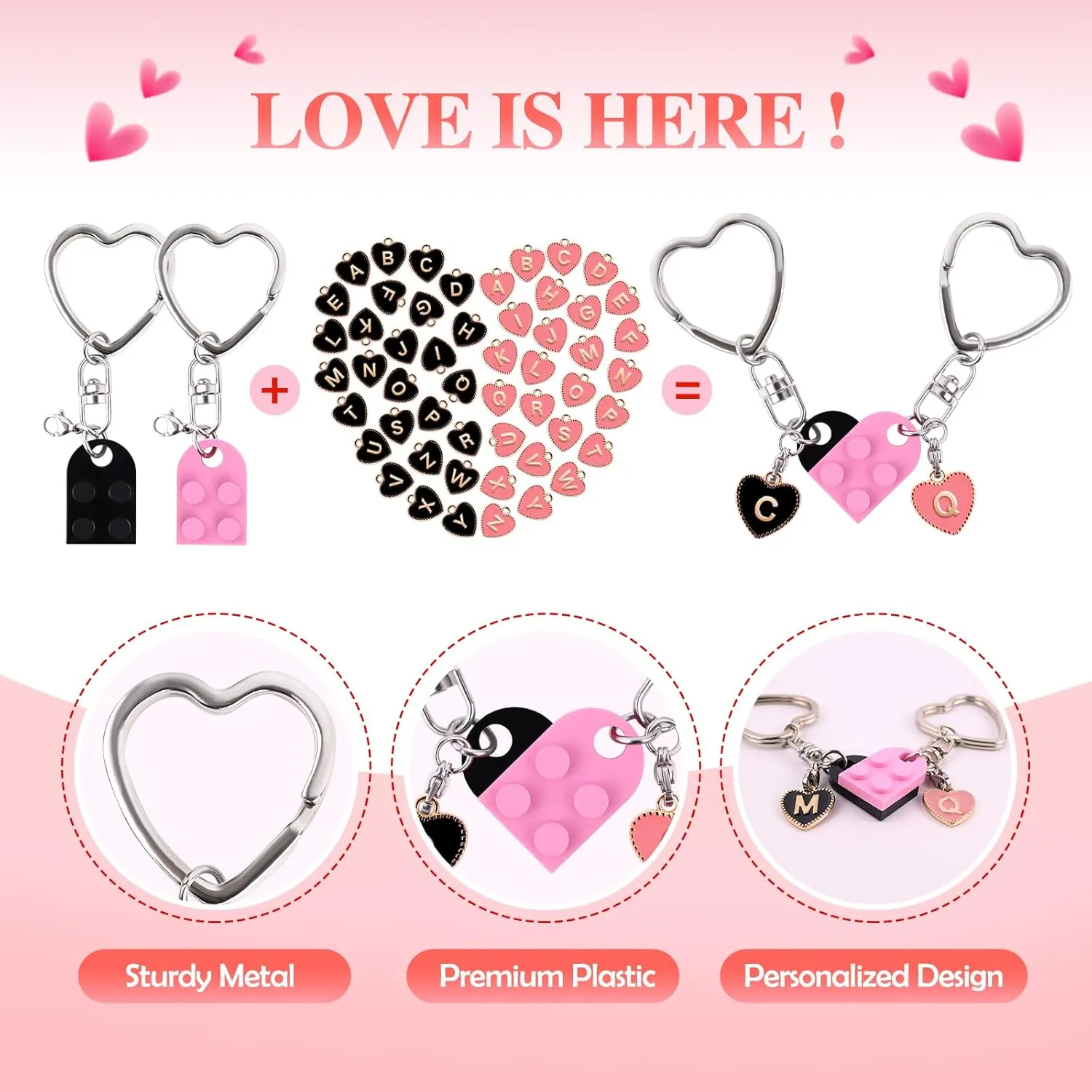 Personalized Brick Matching Heart Keychains, Initial Cute Keychains for Couple Boyfriend Girlfriend