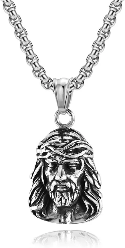 Personalized Custom Cross Necklace for Men - Stainless Steel Jesus Head Cross Necklace Christian Jewelry Gift for Men