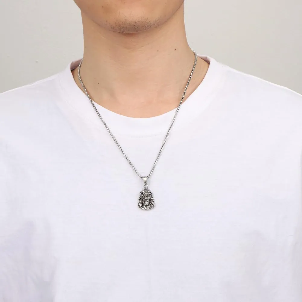 Personalized Custom Cross Necklace for Men - Stainless Steel Jesus Head Cross Necklace Christian Jewelry Gift for Men
