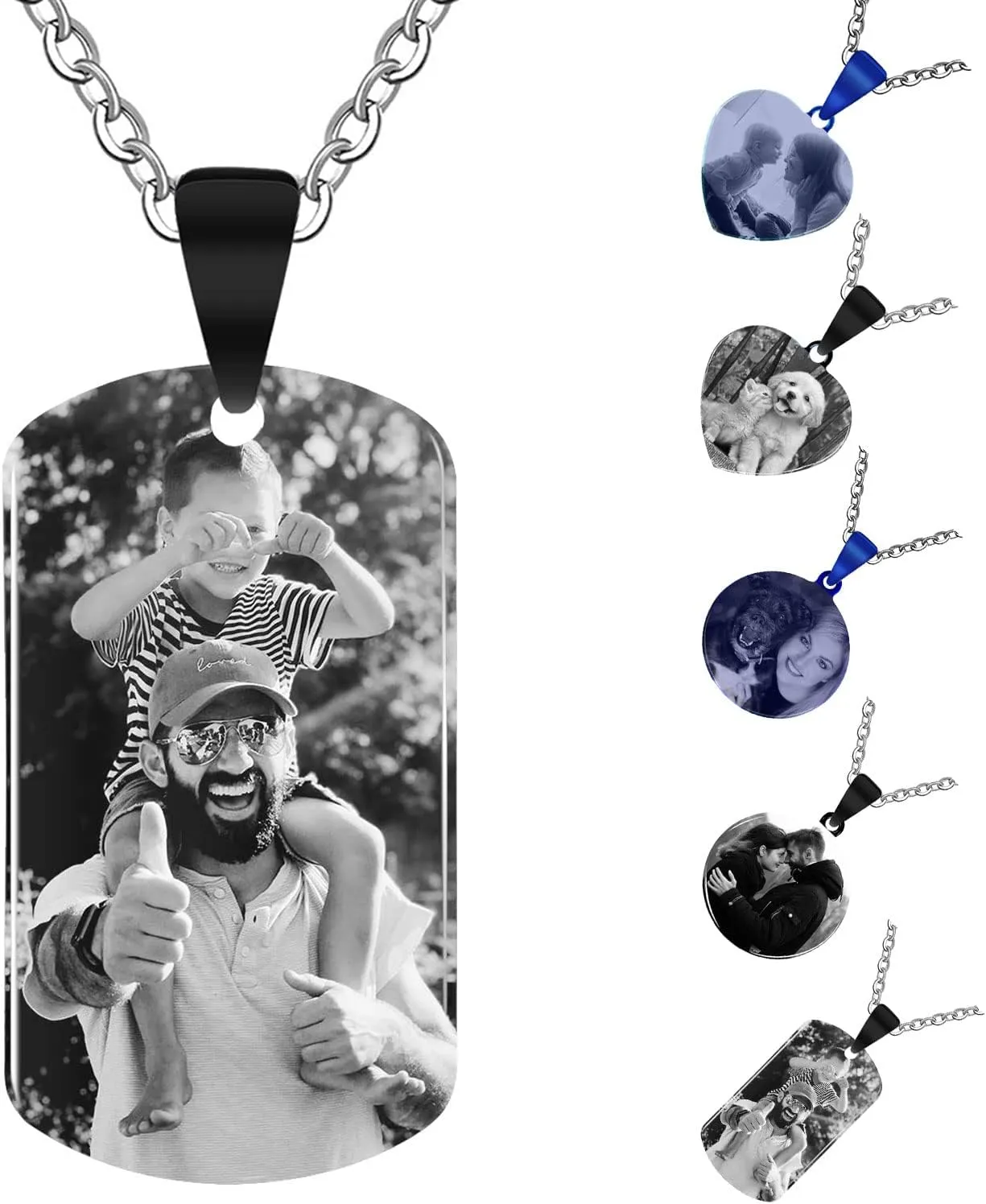 Personalized Dog Tag Necklace With Picture, Custom Heart Photo Pendant Necklace, Customized Engraved Picture Gift for Men Women Boys Girls