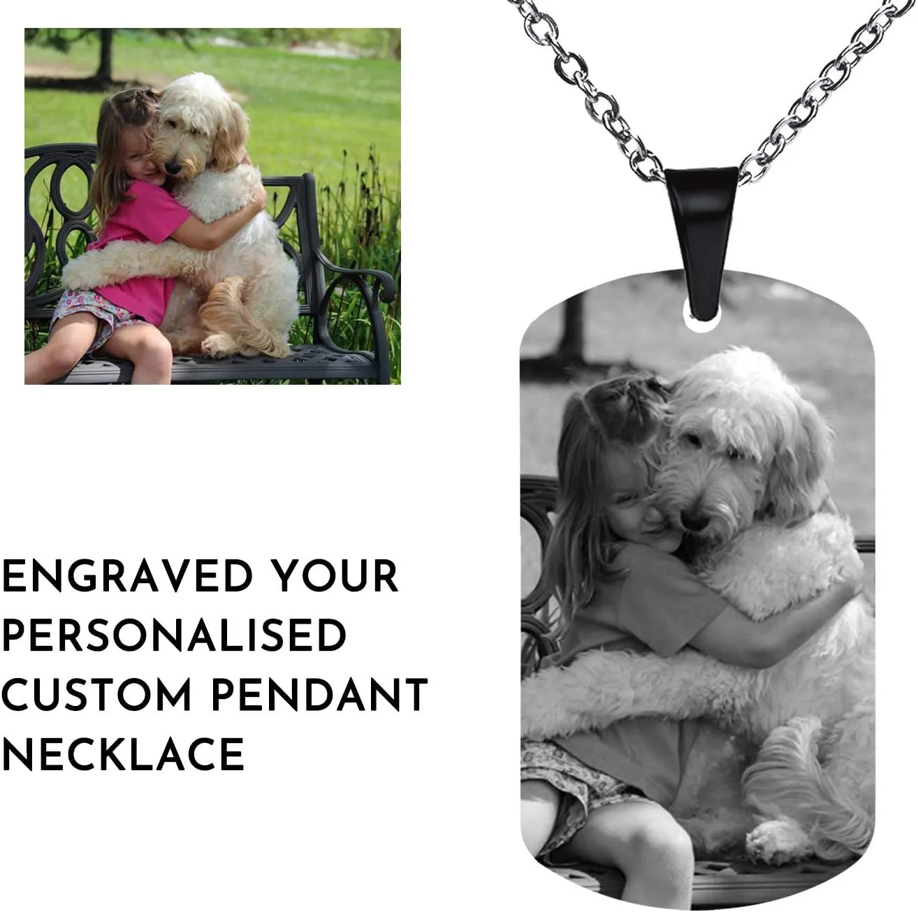 Personalized Dog Tag Necklace With Picture, Custom Heart Photo Pendant Necklace, Customized Engraved Picture Gift for Men Women Boys Girls
