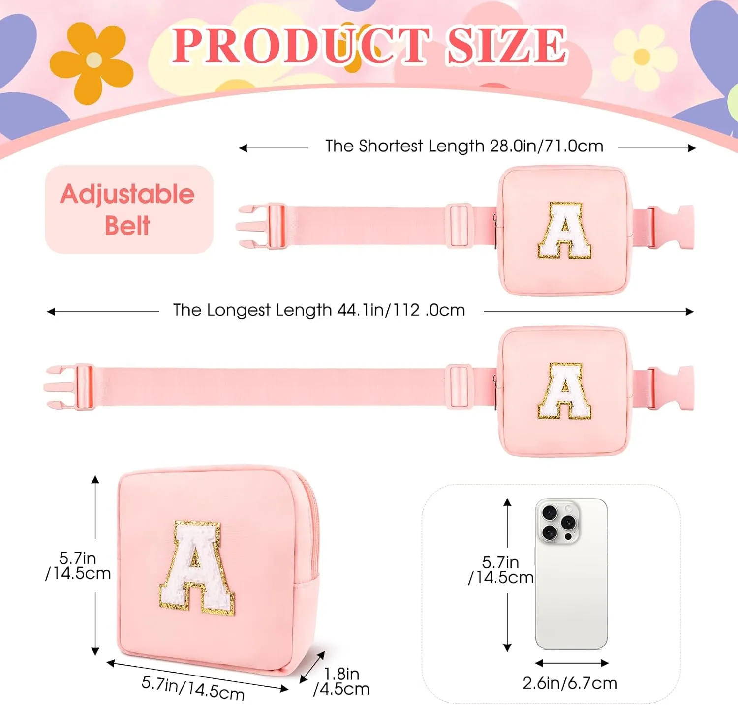 Personalized Mini Fanny Pack for Kids with Sunglasses & Cute Keychain, Small Initial Belt Crossbody Bag Purse for Teen Girls, Birthday Gifts for 3 4 5 6 7 8 9 10 Years Old Kid (A, Pink)