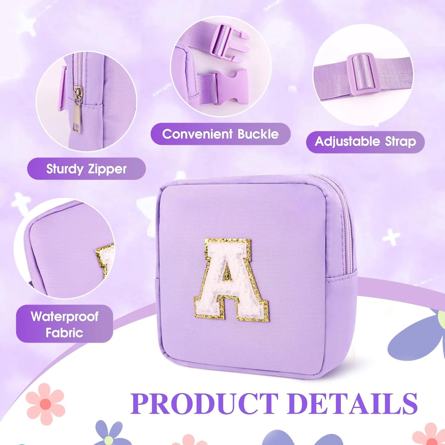 Personalized Mini Fanny Pack for Kids with Sunglasses & Cute Keychain, Small Initial Belt Crossbody Bag Purse for Teen Girls, Birthday Gifts for 3 4 5 6 7 8 9 10 Years Old Kid (S, Purple)