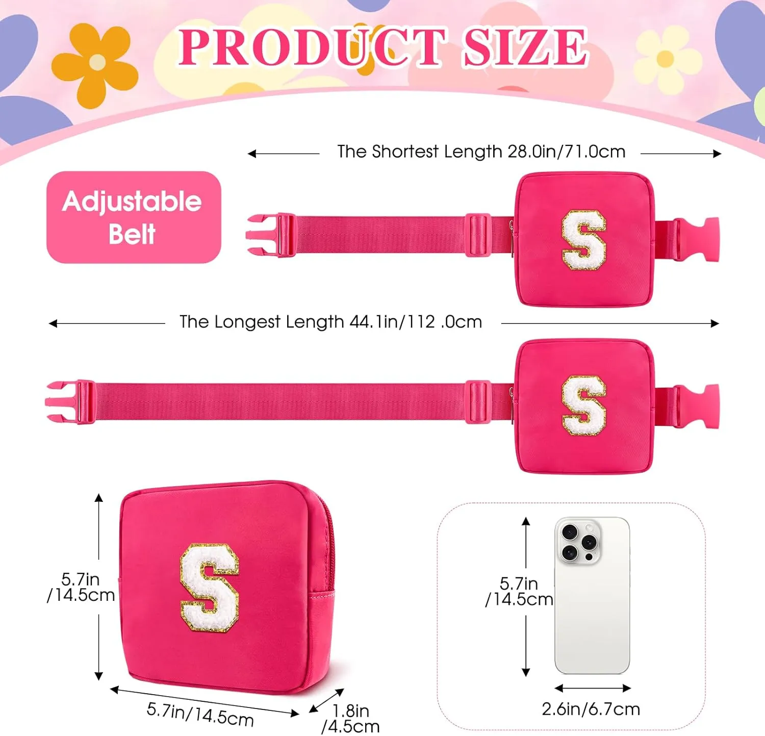 Personalized Mini Fanny Pack for Kids with Sunglasses & Cute Keychain, Small Initial Belt Crossbody Bag Purse for Teen Girls, Birthday Gifts for 3 4 5 6 7 8 9 10 Years Old Kid (S, Rose Pink)