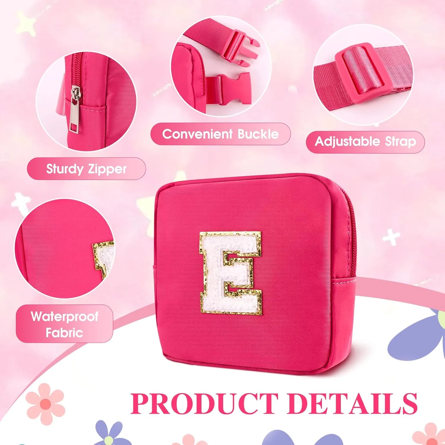 Personalized Mini Fanny Pack for Kids with Sunglasses & Cute Keychain, Small Initial Belt Crossbody Bag Purse for Teen Girls, Birthday Gifts for 3 4 5 6 7 8 9 10 Years Old Kid (S, Rose Pink)