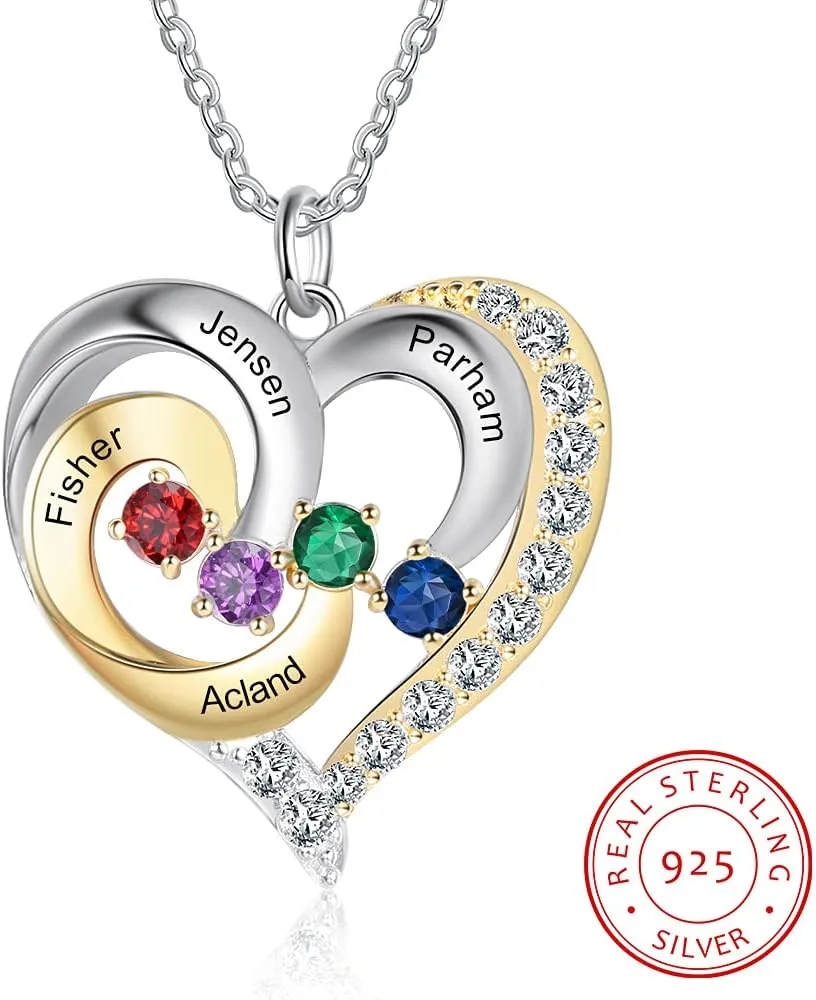 Personalized mothers necklace with birthstones names sterling silver jewelry for women customized engraved necklace