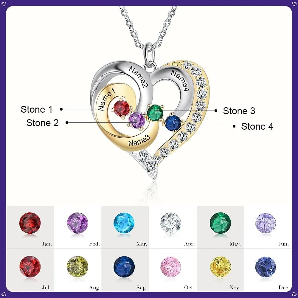 Personalized mothers necklace with birthstones names sterling silver jewelry for women customized engraved necklace