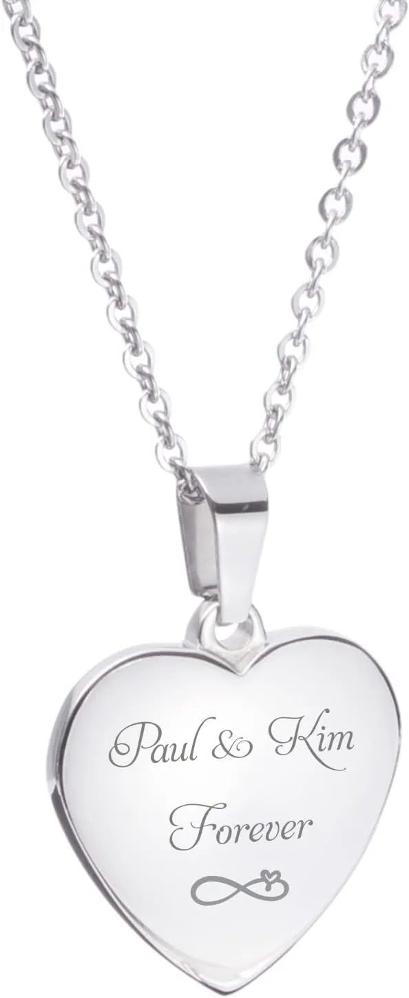 Personalized Silver Heart Necklace Pendant Custom Engraved Free